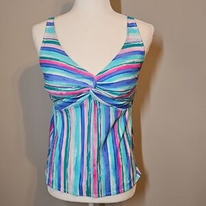 ​NWT Kim Rogers Striped Twist-Front Tank Top - Blue/Pink/Green
